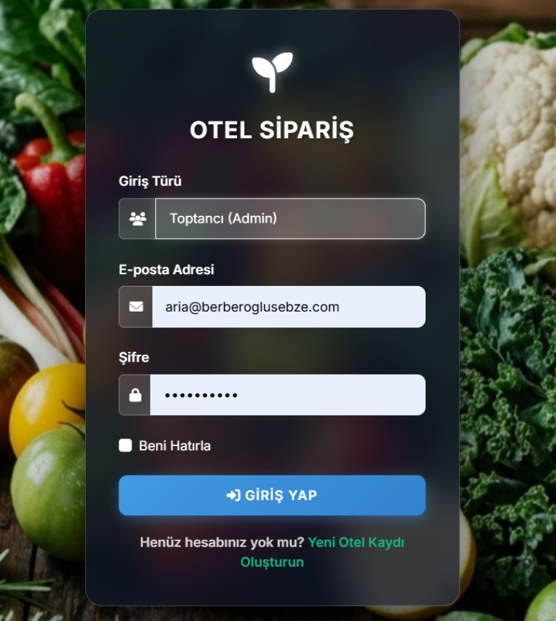 Otel Sipariş Giriş Ekranı